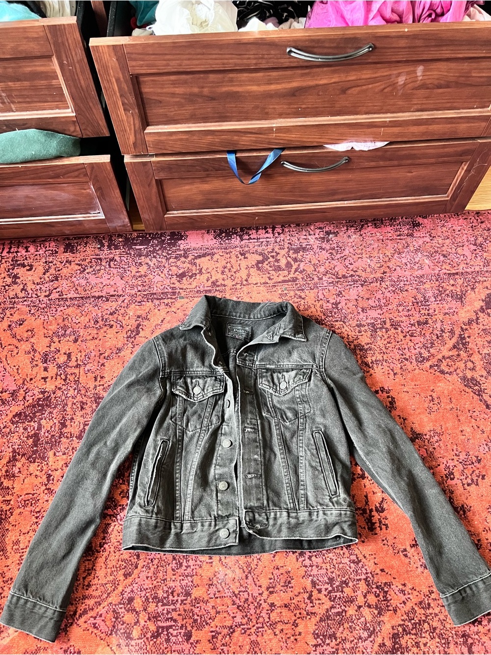 Polo Ralph Lauren Black Denim Trucker Jacket with Back Logo Embroidery